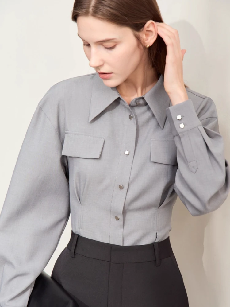 

Amii минимализм, рубашка для женщин, осень 2022, новая тонкая женская рубашка с длинными рукавами и пуговицами, модный однотонный универсальный топ Female12443055