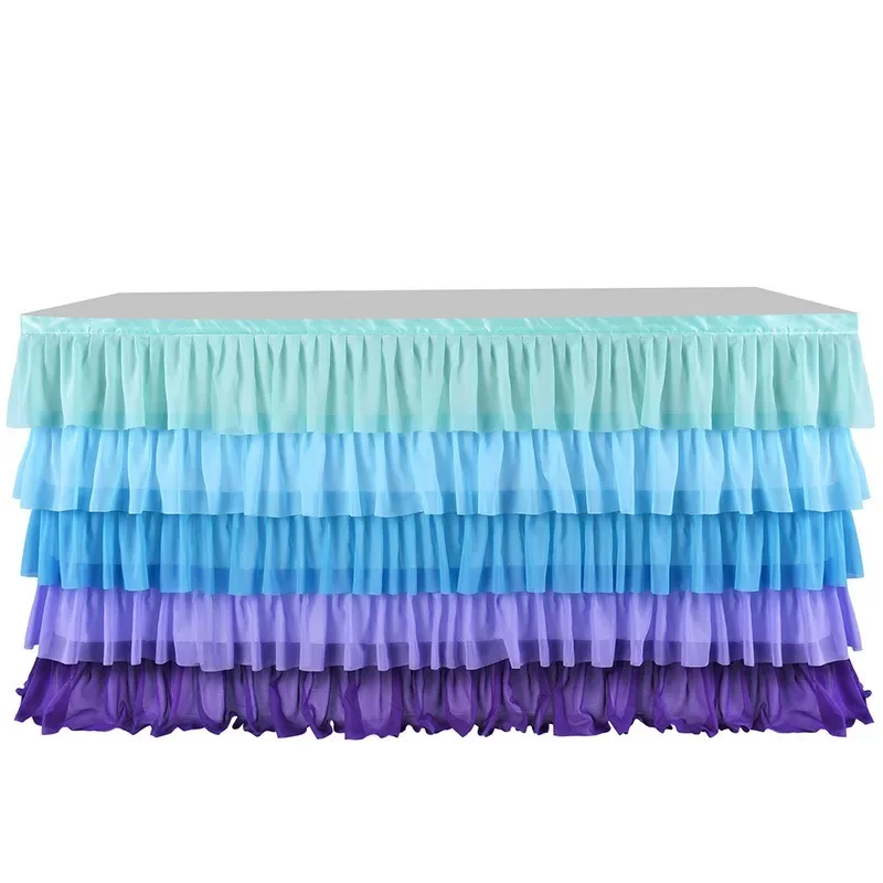 Rainbow Wedding Decoration Table Skirt, Birthday Cake Party, Chiffon Shimmer Organza for Hotel Events Banquet Holiday Festival