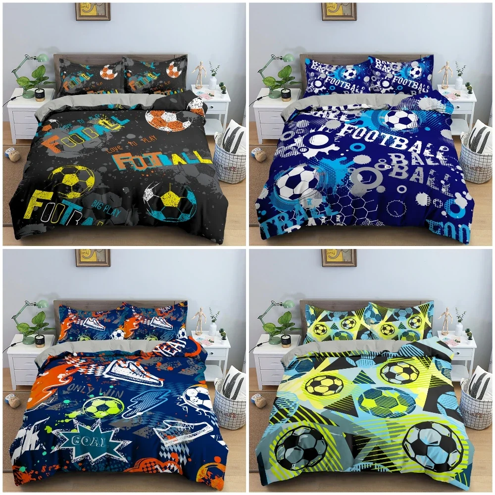 

2/3Pcs Colored Football Soccer Bedding Set For Boys Bedroom Decor Soft Cozy Duvet/Quilt Cover King Queen Single Baby Bedclothes