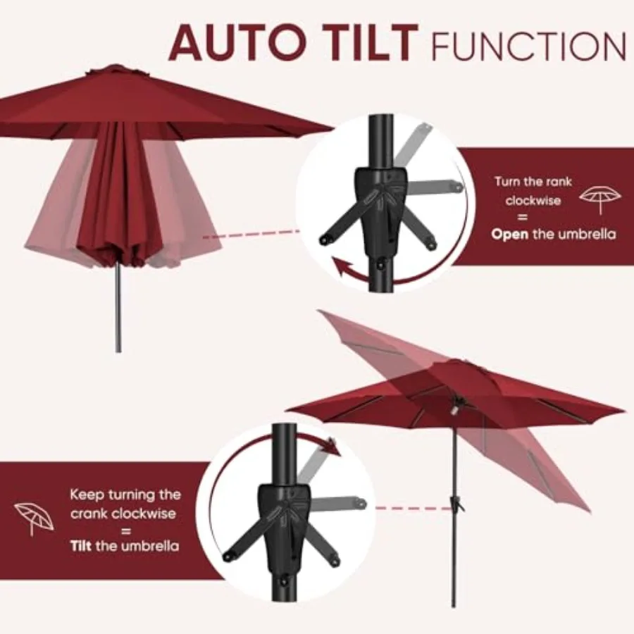 Tempera Patio Market Outdoor Table Umbrella with Auto Tilt and Crank, Large Sun Umbrella with Sturdy Pole and Fade Resistant Ca