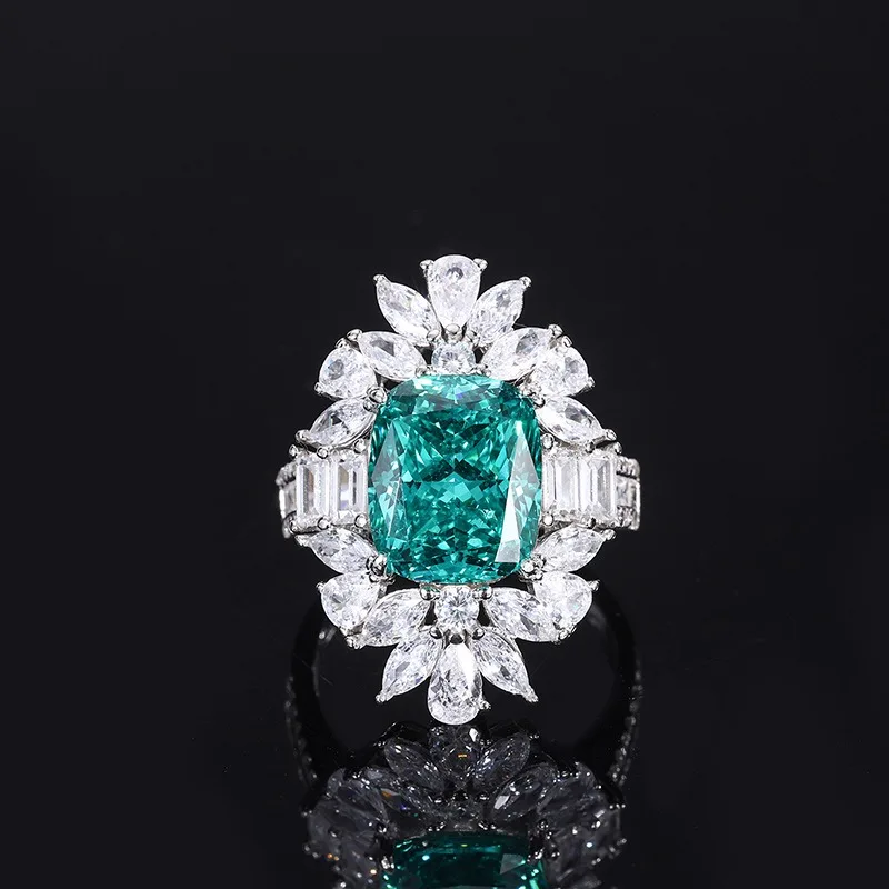 OANA S925 Full Body Silver Color Treasure Simulation Tourmaline Paraiba Jewelry Ring Free Shipping