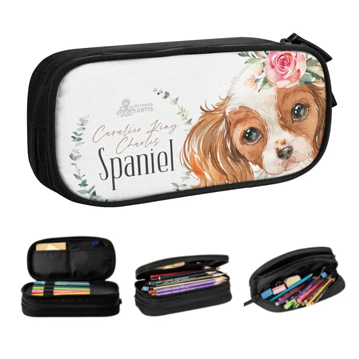 Cute Cavalier King Spaniel Pencil Cases for Boy Girl Big Capacity Pet Lover Dog Pen Bag Box Stationery