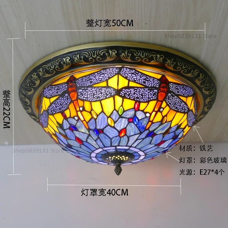 Turkse retro plafondlampen Tiffany lampen Vintage cirkelvormige gekleurde glazen plafond hanglamp woonkamer slaapkamer Art Deco lamp