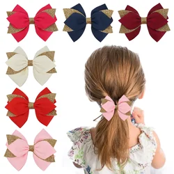 Clipes de cabelo bowknot sólidos para meninas, Glitter Grosgrain Ribbon Hairpins, Apertos para escola, Acessórios para cabelo para crianças, Doce