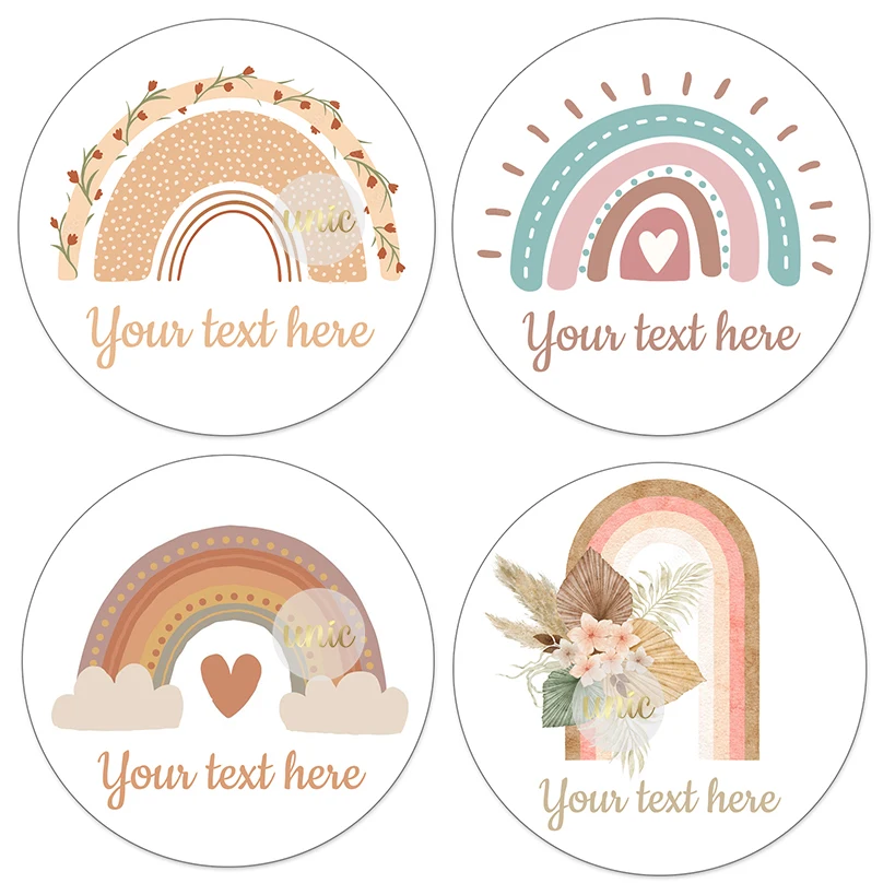 Round Cartoon Rainbow Customized Stickers Cute Rainbow Sticker For Birthday Baby Shower Gift Decor Labels Kids Reward Stickers