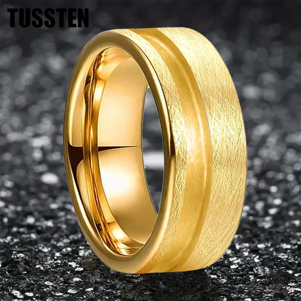 TUSSTEN 8MM Plane Tungsten Blank Core Ring for Customized Inlay with 2mm Offset Groove Pipe Cut Matte Comfort Fit