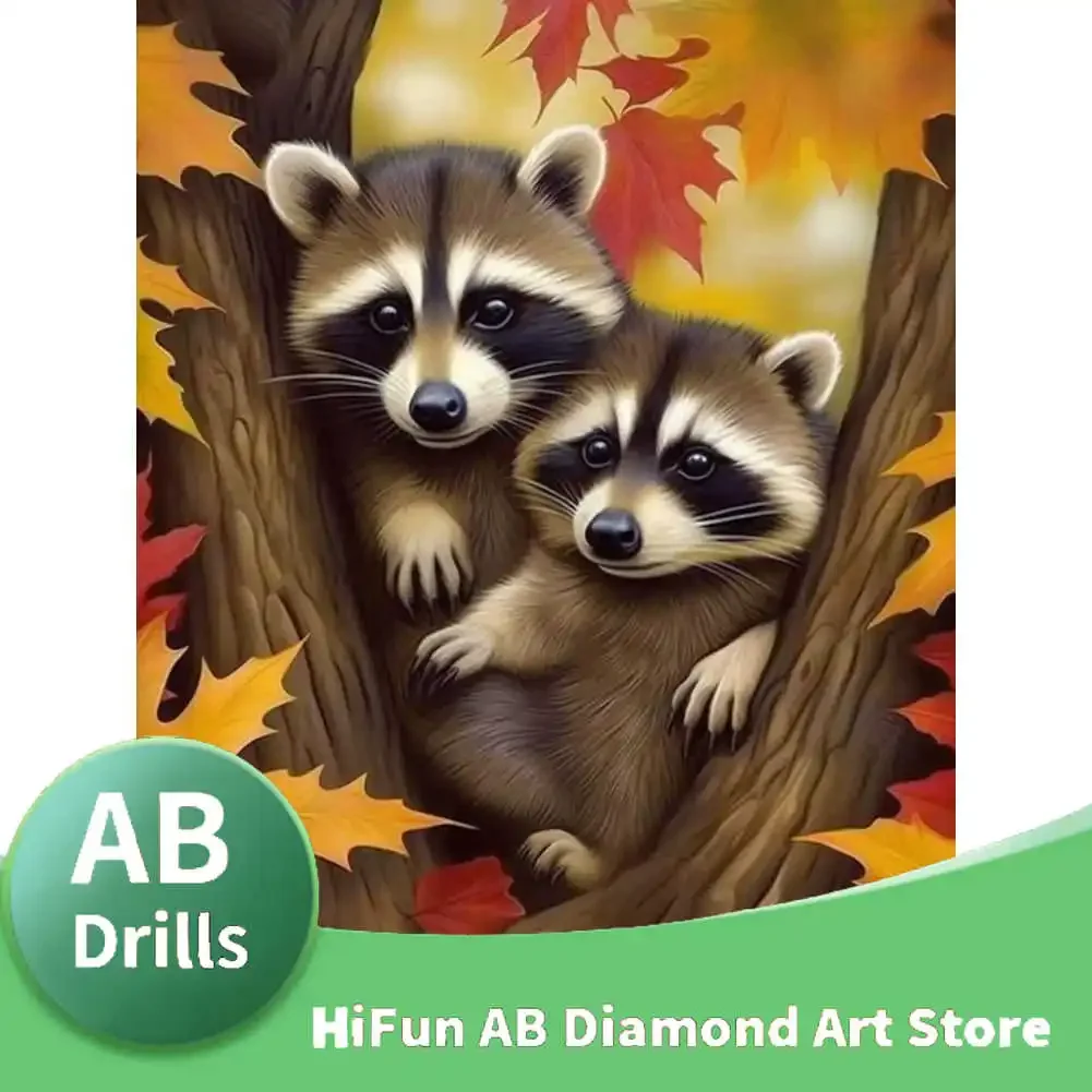 

5d Diy Diamond Painting with AB Diamonds,North American Raccoon,Embroidery Animal Full Square Round Drill Mosaic Stickers Decor