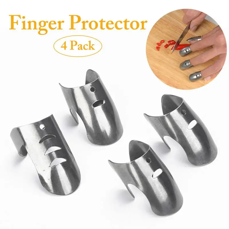 New Stainless Steel 4Pcs Anti Finger Guard Protector For Finger Protection During Cutting Multi Vegetable Kitchen Tools Supplies