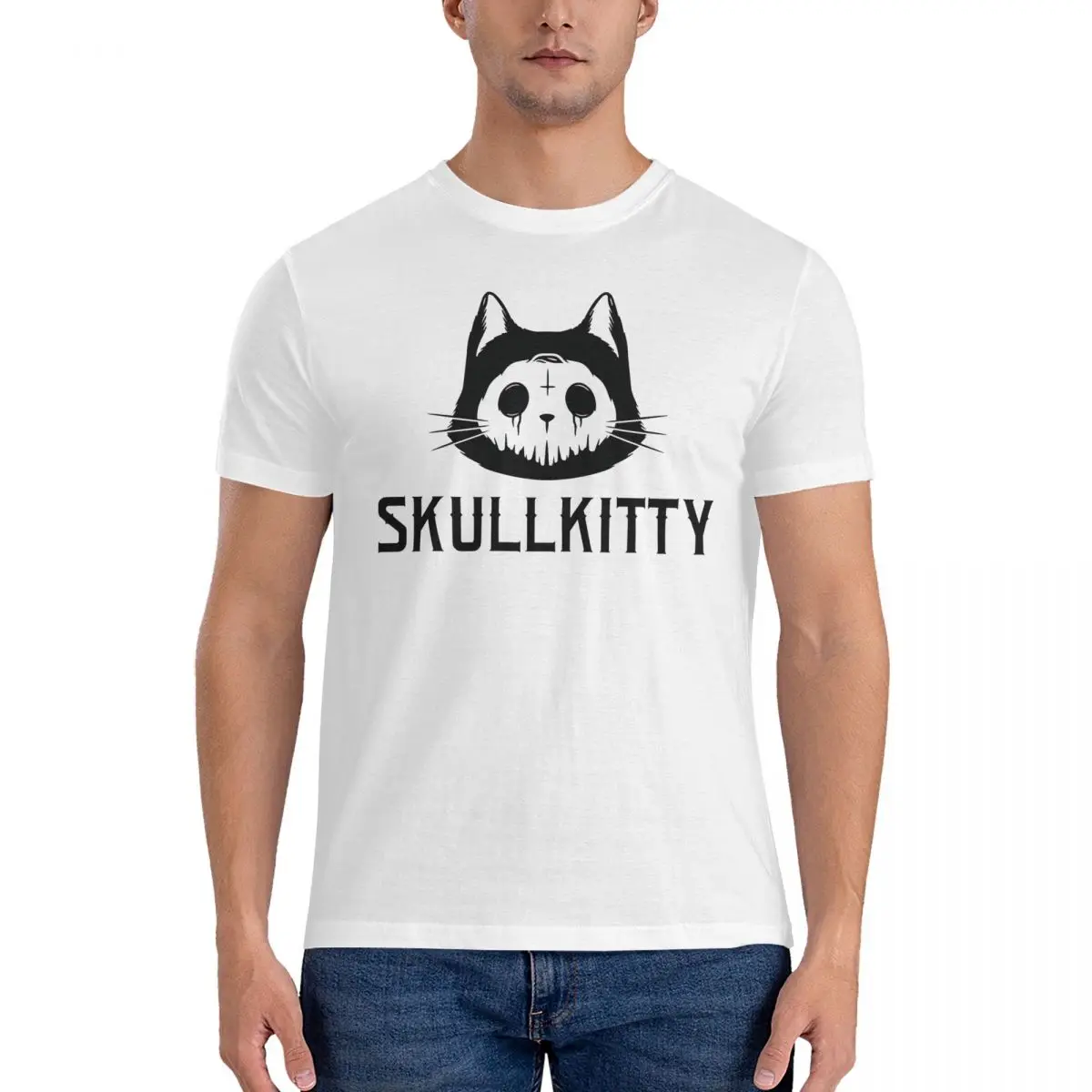 Skull Kitty T-Shirt Men hip hop skull Casual Cotton Tee Shirt Crewneck Short Sleeve T Shirt Summer Tops fugees official-website