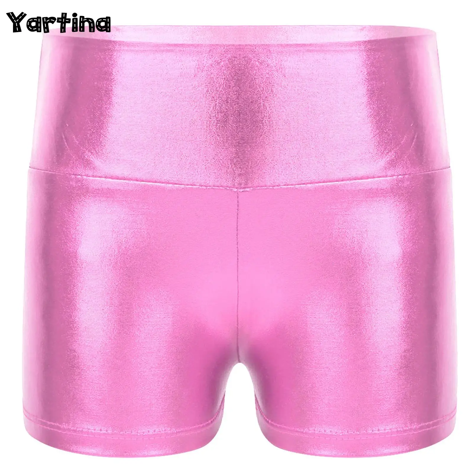 

Womens Metallic Shiny High Waist Pole Dance Shorts Widen Waistband Bodycon Bottoms Activewear Gymnastic Club Rave Party Costume