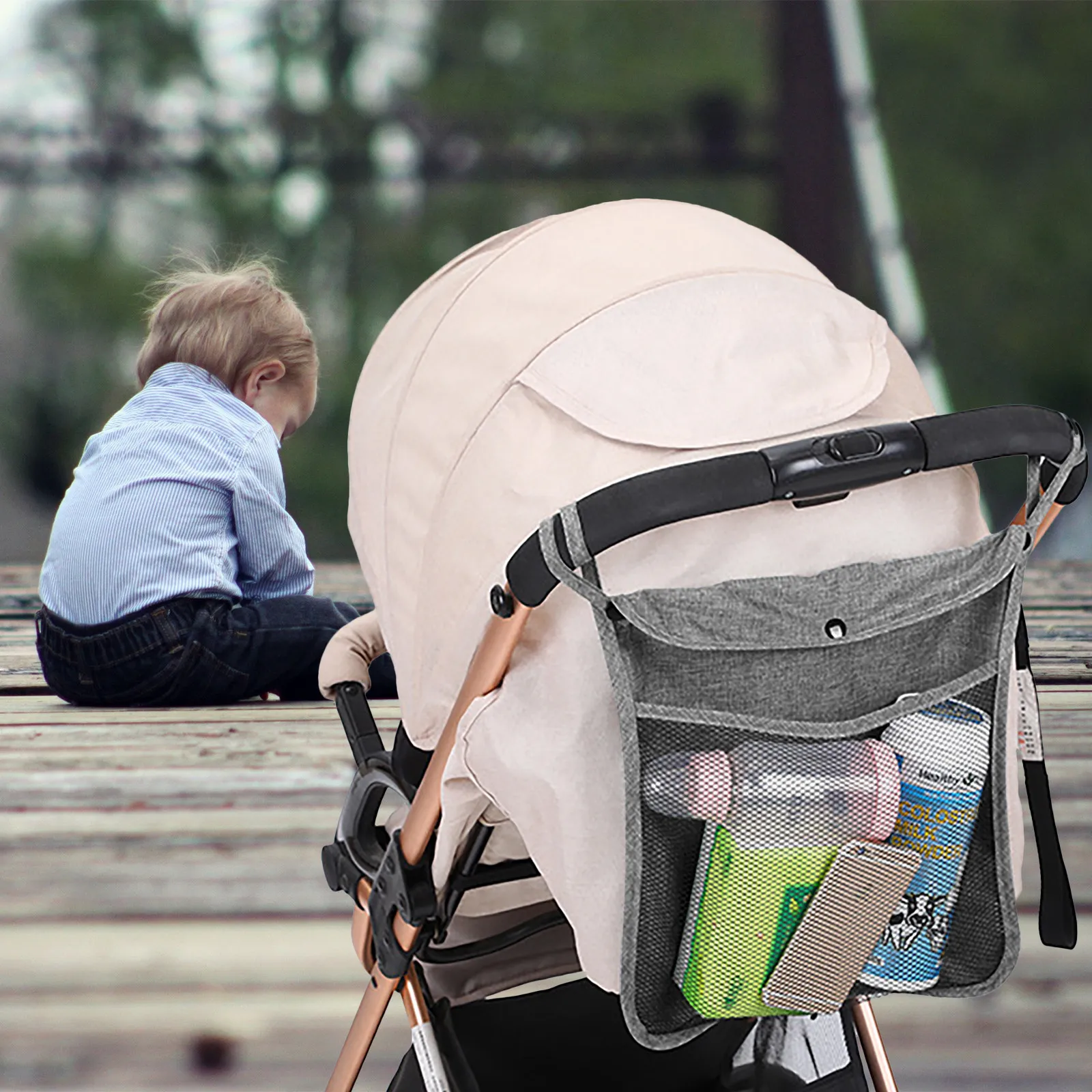 Stroller Hanging Bag Universal Mesh Organizer for Baby Diaper Towels Snacks Lightweight Stroller Baby Travel Storage Bag