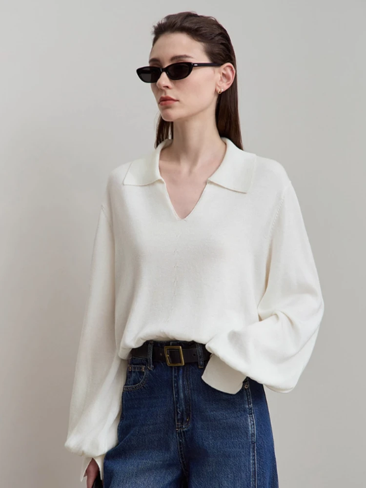 

Amii Women's sweater 2025 autumn new commuter V-neck slit lantern sleeve Sweaters for women loose Versatile tops ladies 12543002