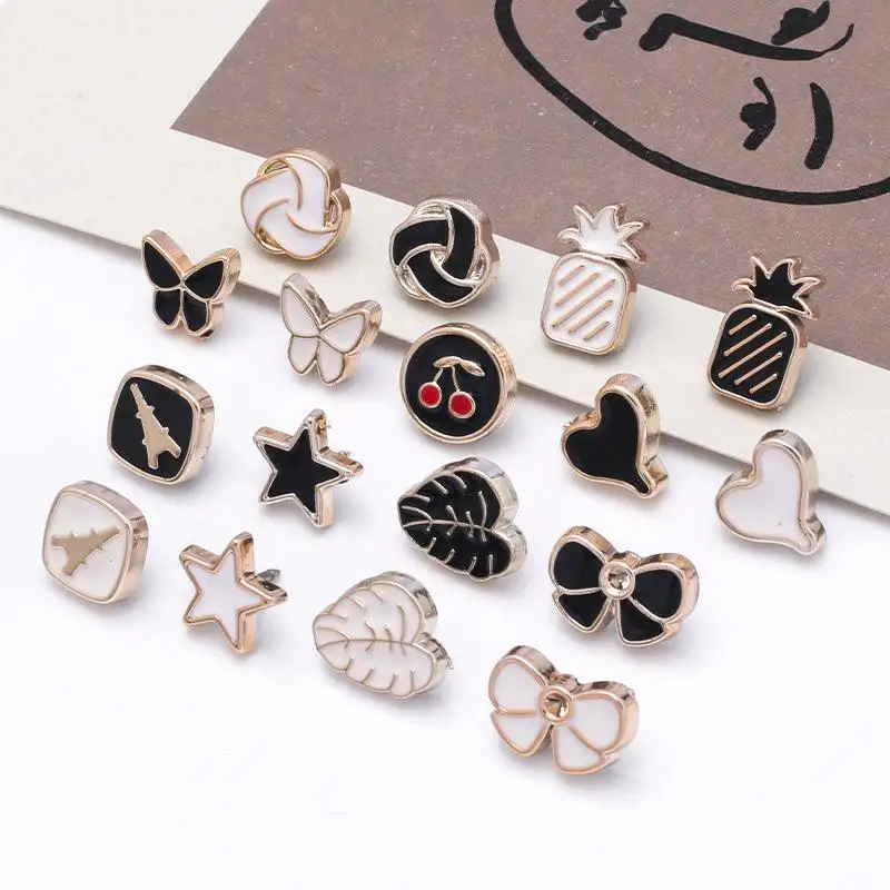 10Pcs No Sew Brooch Buttons Shiny Rhinestone Removable Safety Pins for Jeans Waist Adjust Clothing Decor