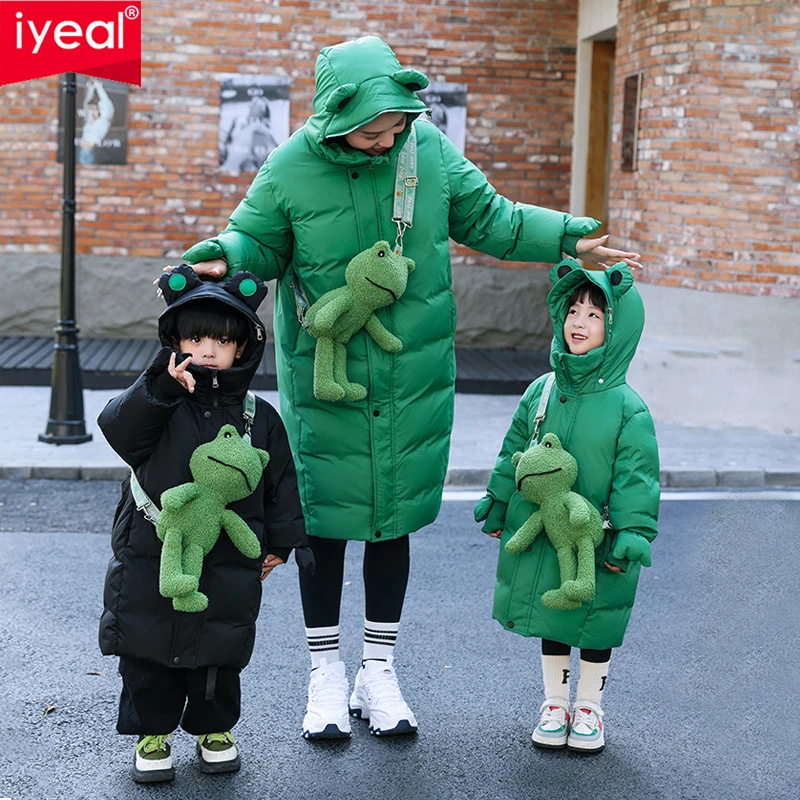 

IYEAL Winter Family Mother Father Daughter Son Warm Duck Down Jackets Coat New Parent-child Hooded Long Parka Outerwear