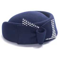 Czapki zimowe dla kobiet 100% wełny czuł Pillbox Beret kapelusz Rhinestone styl Vintage Fascinators na koktajl kościół ślub A254