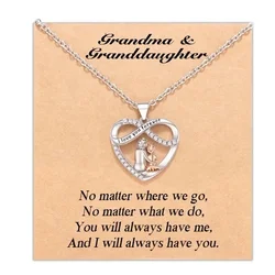 Grandma Granddaughter Necklace Wish Card, Infinity Heart Pendant Birthday Mother's Day Christmas Gifts Jewelry for Women Girls