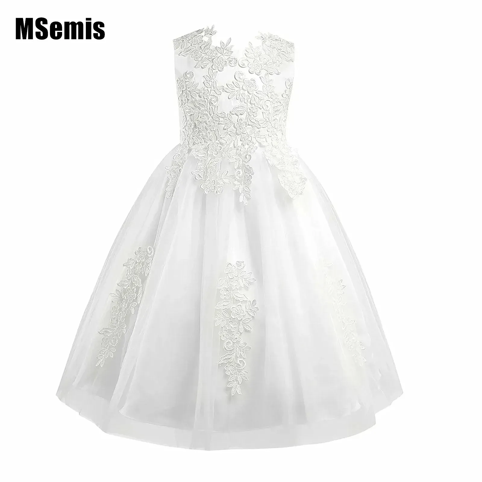 

Girls Water-soluble Lace Flower Dress Sleeveless Princess Pageant Wedding Bridesmaid Birthday Party Dress