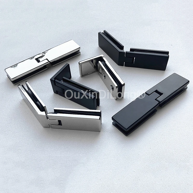 2PCS Inelastic Stainless Steel Shower Room Door Clamps Bathroom Glass Door Hinge Rectangular Glass Door Clips Chrome/Black FG932