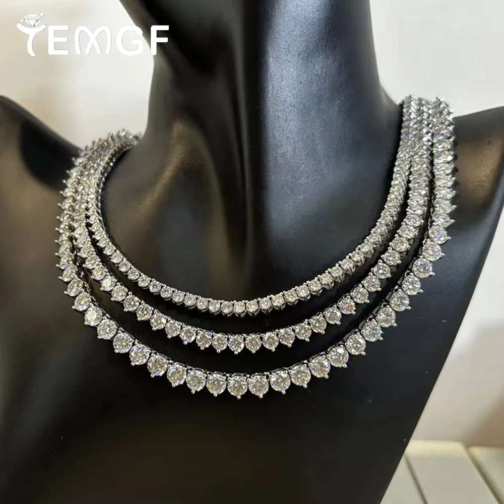 

TEMGF Full 3mm/4mm/5mm Moissanite Necklace GRA Certification 3 Prong S925 Sterling Silver Chain for Women Sparkling Fine Jewelry