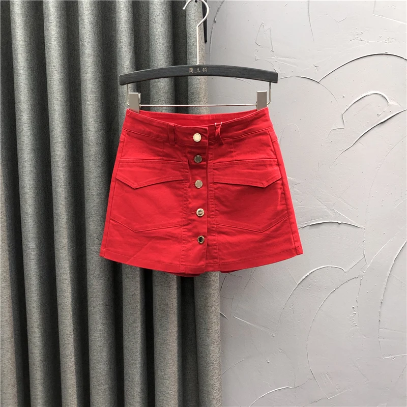 Gonne jeans casual streetwear tinta unita Gonna di jeans monopetto vintage da donna Gonne a vita alta con linea ad A avvolgente