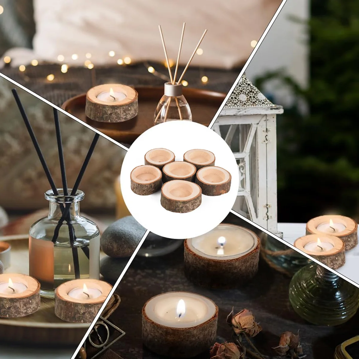 

D5 6Pack Tea Light Candle Holders, Christmas Personalized Wooden Votive Tealight Holder for Table, Various Festivals Decoration