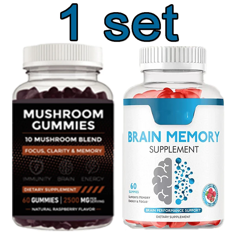 

1 set mushroom gummies+brain intelligence gummies to enhance immunity memory beauty skin
