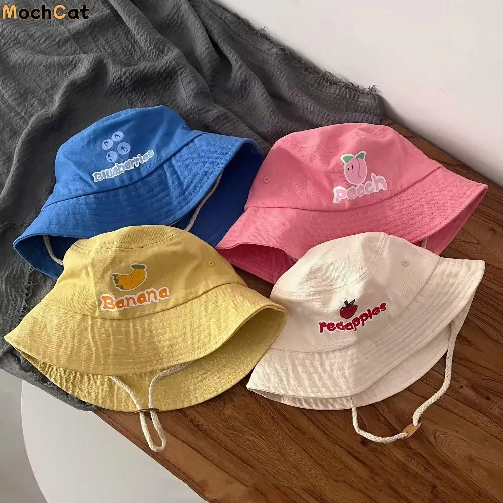 

Soft Drawstring Candy Color Bucket Hat Fruit Anti-UV Children's Fishmen Hat Korean Style Casual Kid Summer Sun Hat Boy/Girls