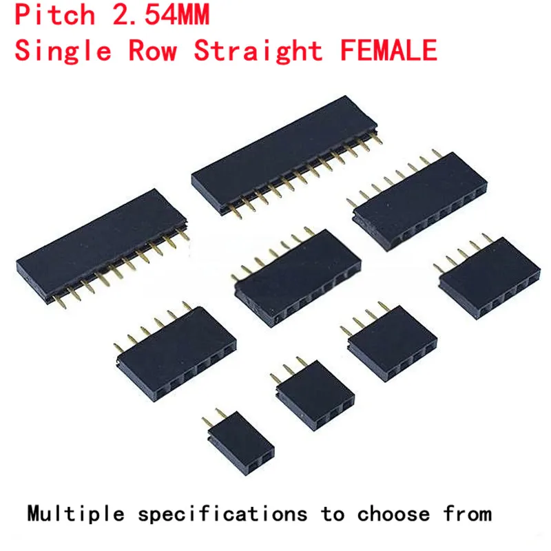 20PCS 2.54mm Female Header Pitch Single Row Straight Female Header 1x3/4/5/6/7/8/10/16 - 40 Pins