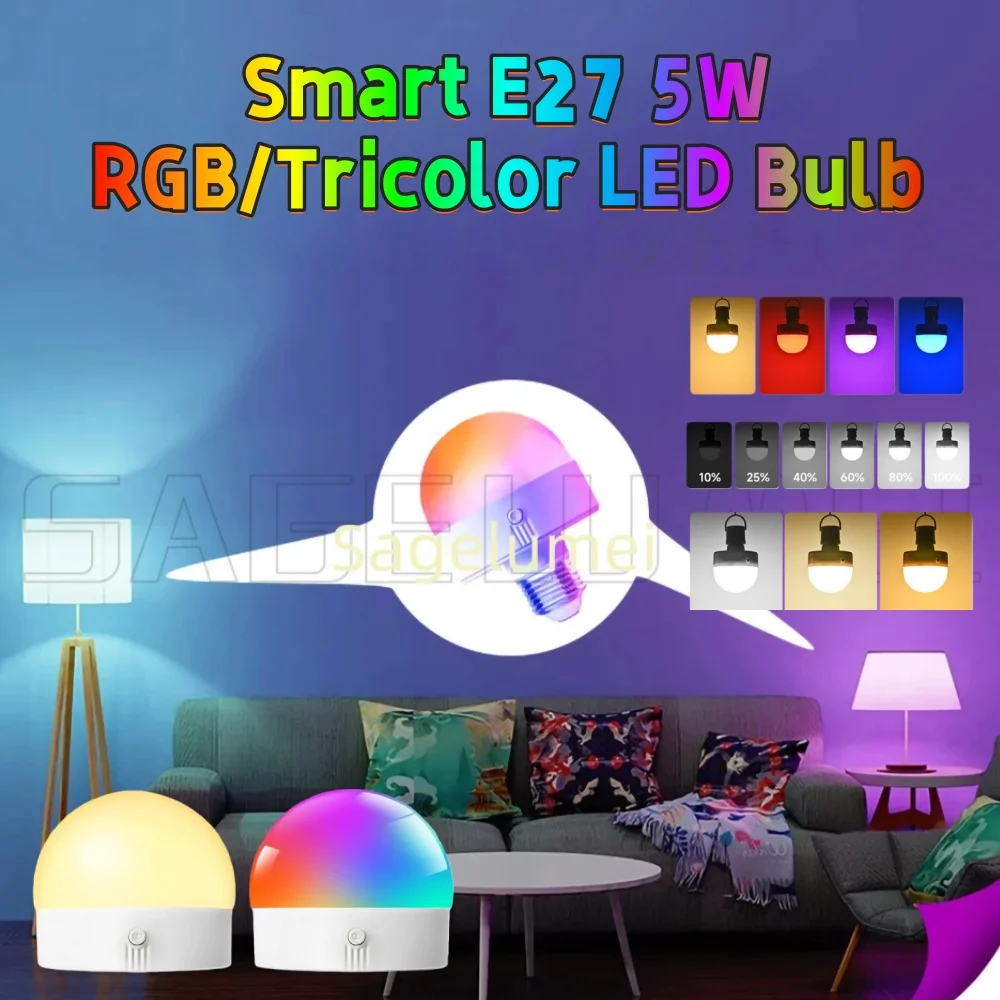 1PC RGB Rechargeable Light Bulbs Remote Control USB Charging Operated Light Bulb Timer Dimmable 3Color Temperatures Smart Remote