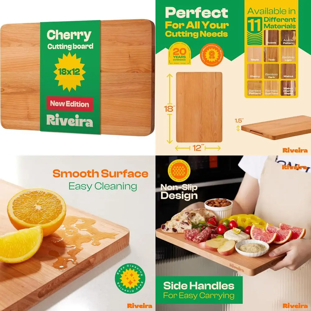 

Elegant 18x12 Black Cherry Cutting Board - Decorative Kitchen Chopping Surface with Juice Grooves