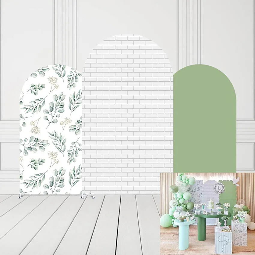 

Mehofond Custom 2-Sided Green Leaves Brick Wall Kids Birthday Party Baby Shower Wedding Covers Chiara Arch Decor Backdrop Photo