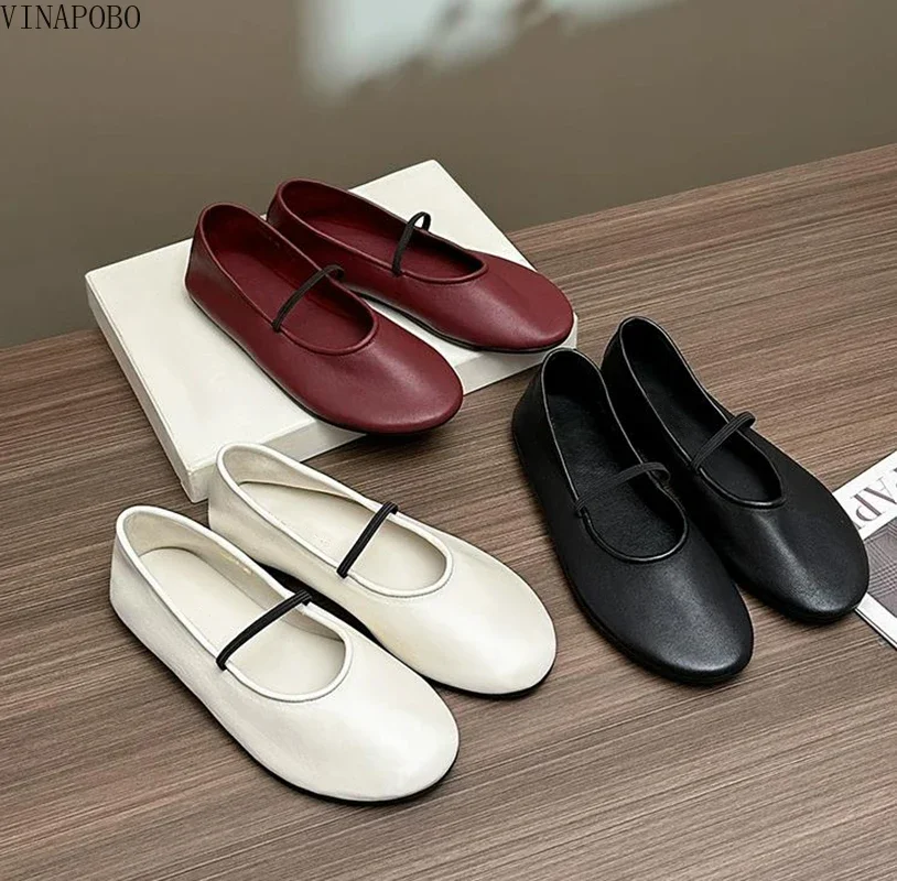 

Feminino soft sheepskin women loafers round toe white ballet shoes 2023 new flat shoes shallow cut designer women's shoes