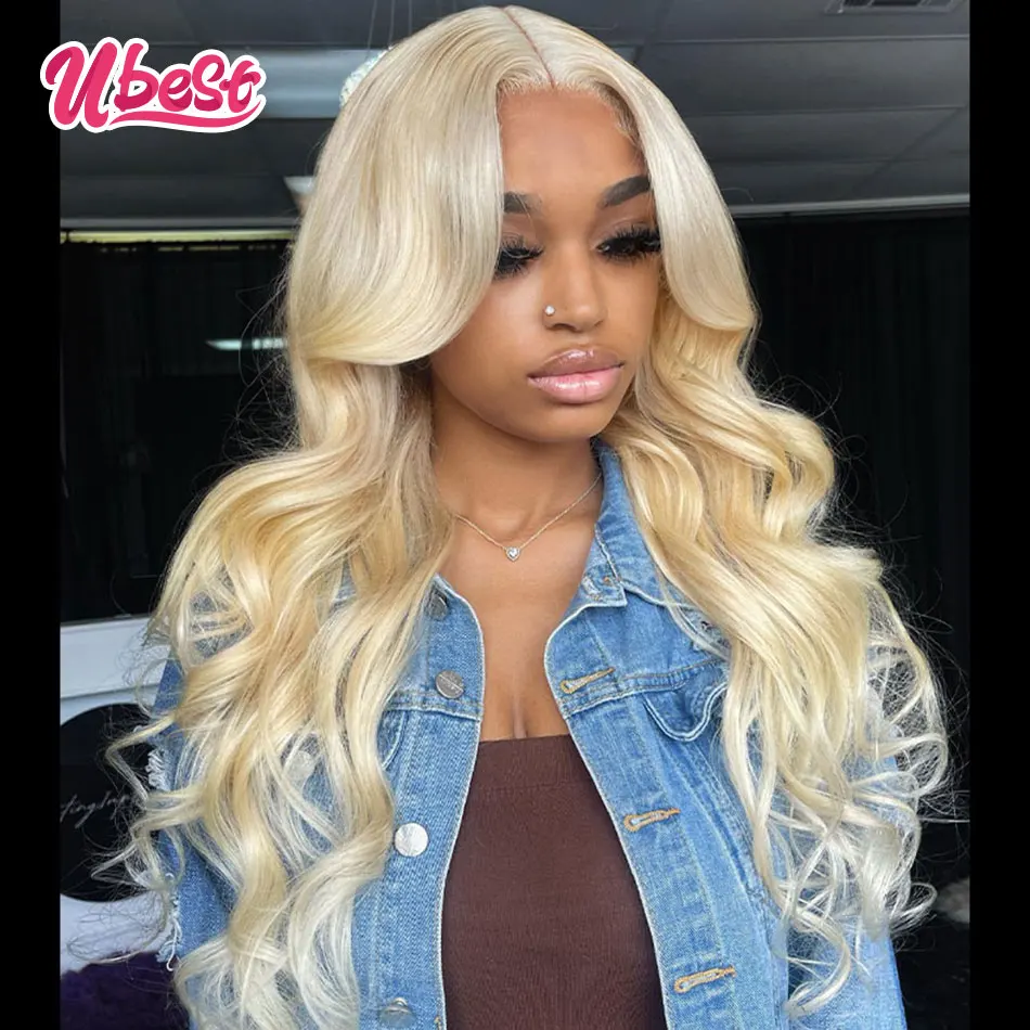 Ubest  Ombre Blue 613 Colored 13X6 100％ Human Hair Wigs Body Wave 13x4 Transparent Lace Front Human Hair Remy Wigs for Women