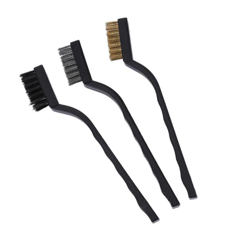 

3pcs Cleaning Brushes Nylon Stainless Steel Rust Removal Curved Handle Wire Brush Bristles for Cleaning Welding Slag and Rust