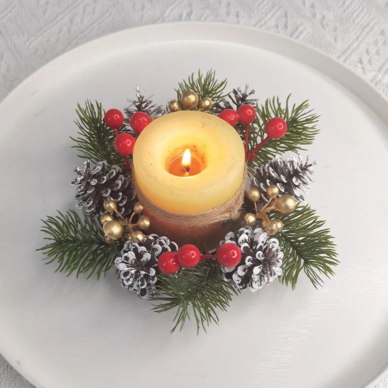 2026 New Christmas Decoration Supplies Simulation Pinecone Aromatherapy Candlestick Wreath Desktop Table Decoration Ornament