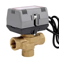 DN15 DN20 DN25 Three-way Type Motorized Shut-off Valve Brass With VC6013  Fan Coil Electric Globe Valve AC220V
