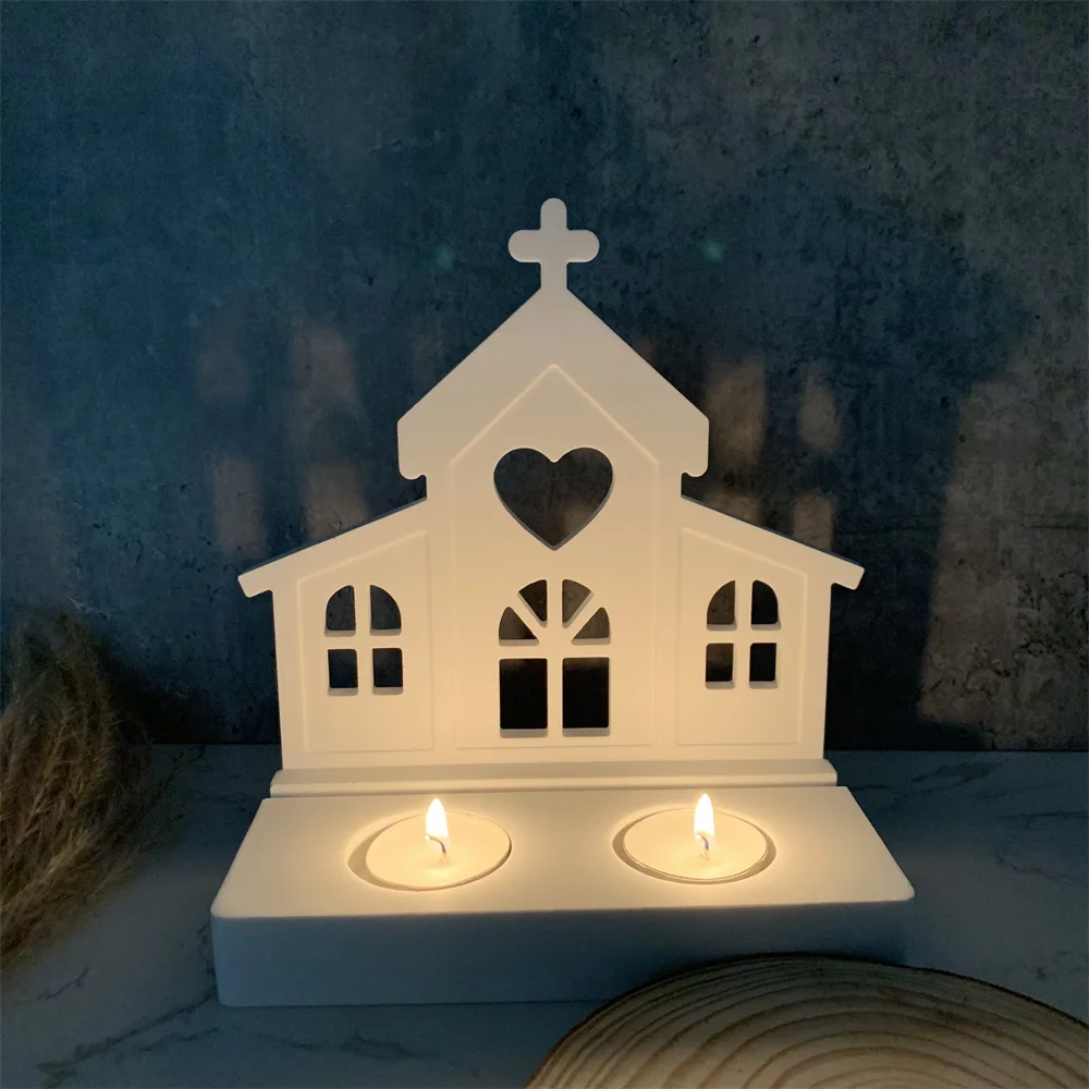 Church Candle Holder Silicone Mold Candle Base Cement Gypsum Decor Mold Epoxy Resin Clay Tools Eid Mubarak Home Decorations