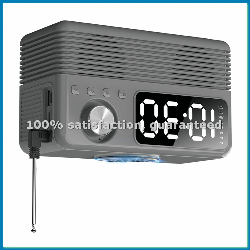 

15W Wireless Bluetooth Speaker with Charger and Clock Radio,4 In1 Wireless Charging Station with FM Radio for Home Gray-BCBW