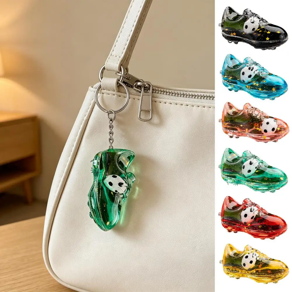 2Pcs Keychain Pendant, Acrylic Football Boot Design Keychain with Glitter Quicksand Oil Flowing Stars, Transparent Material Stre