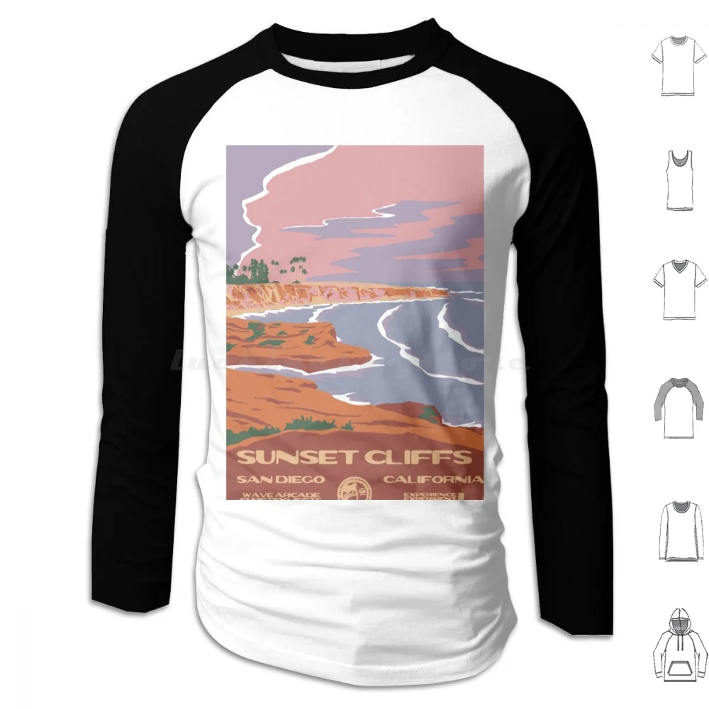 Sunset Cliffs ( San Diego , Ca ) Surf Poster Hoodie cotton Long Sleeve Ocean Beach Sunset Cliffs Interstate 8 San Diego San