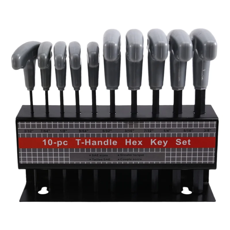 

AT02-10PCS Imperial Hex Key T-Handle Set 3/32"-3/8" T-Handle Allen Wrench Set With Storage Rack For Automotive Repair