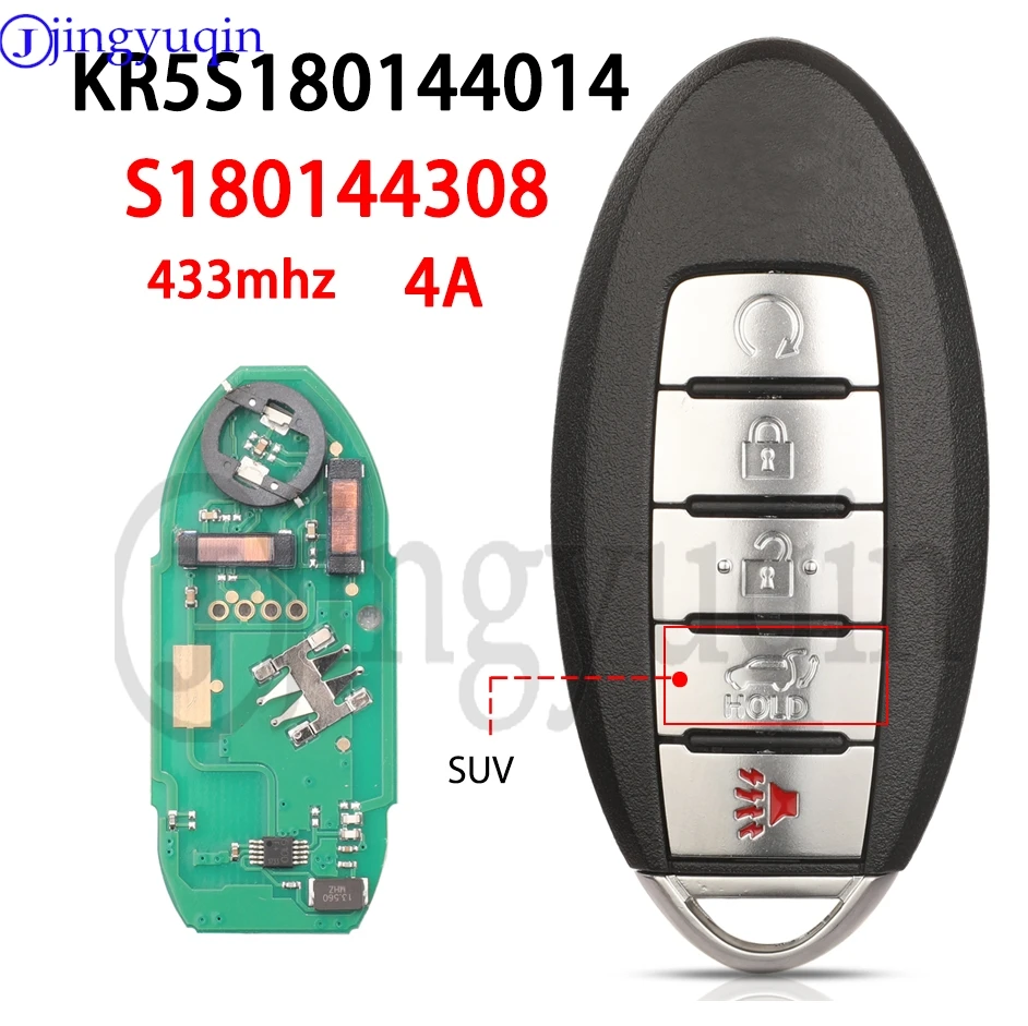 jingyuqin 4A Chip 433MHZ 5 Buttons KR5S180144014 P/N S180144308 Remote Car Key For Nissan Pathfinder Murano IC#7812D-S180204