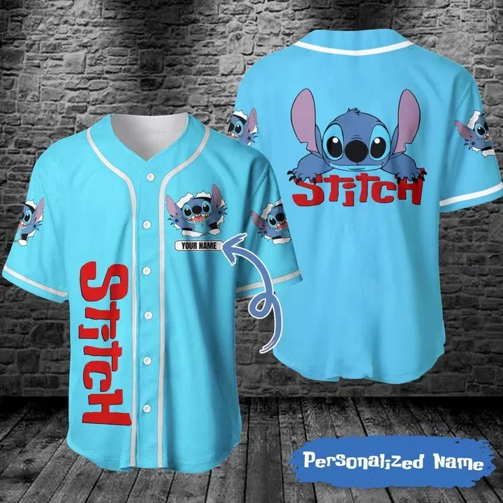 2024 Custom Name Disney Stitch Baseball Jersey Men Women Tops Baseball Uniform Shirts Casual Party T-shirts