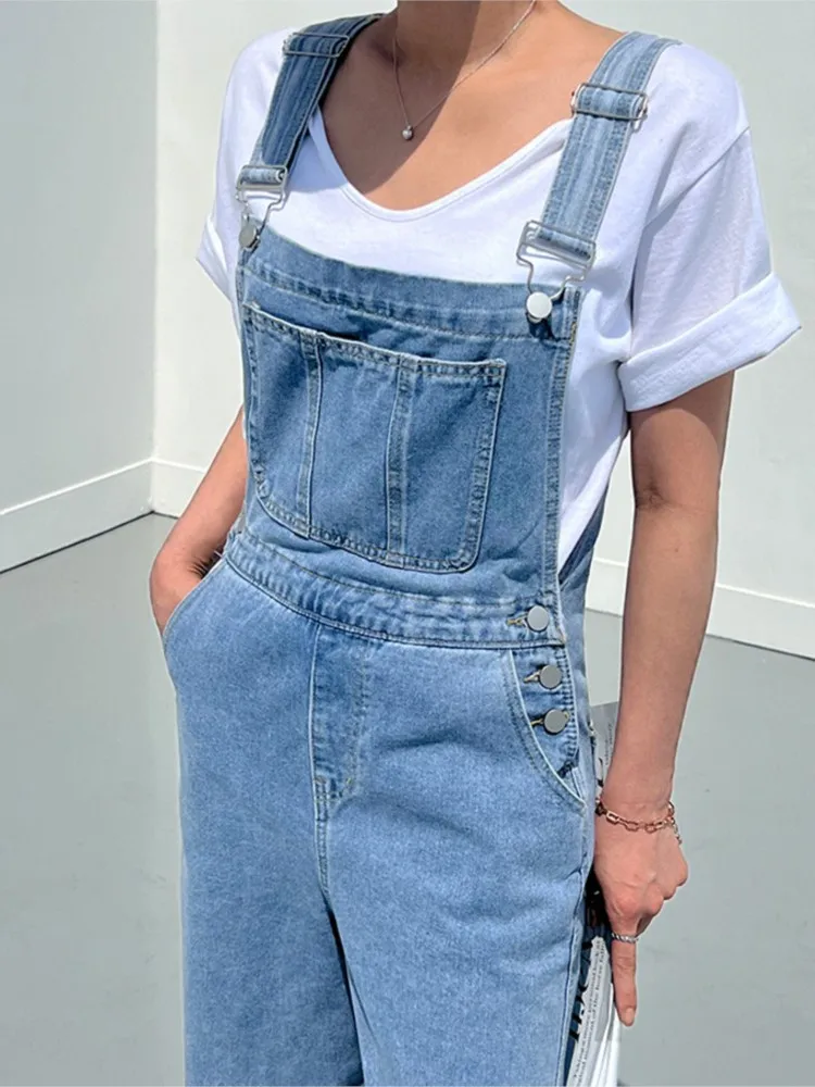 Jeans ärmellose Overalls Hose Frauen lose lässige Mode Damen hose koreanischen Stil Frau gerade Overalls Hosen