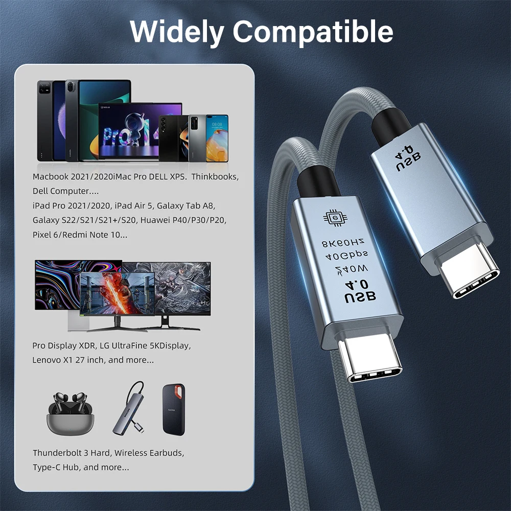 240W USB C to USB C Super Fast Charging Data Braided Cable with 8K Video Transfer 40Gbps Speed For Macbook Samsung TV Laptop