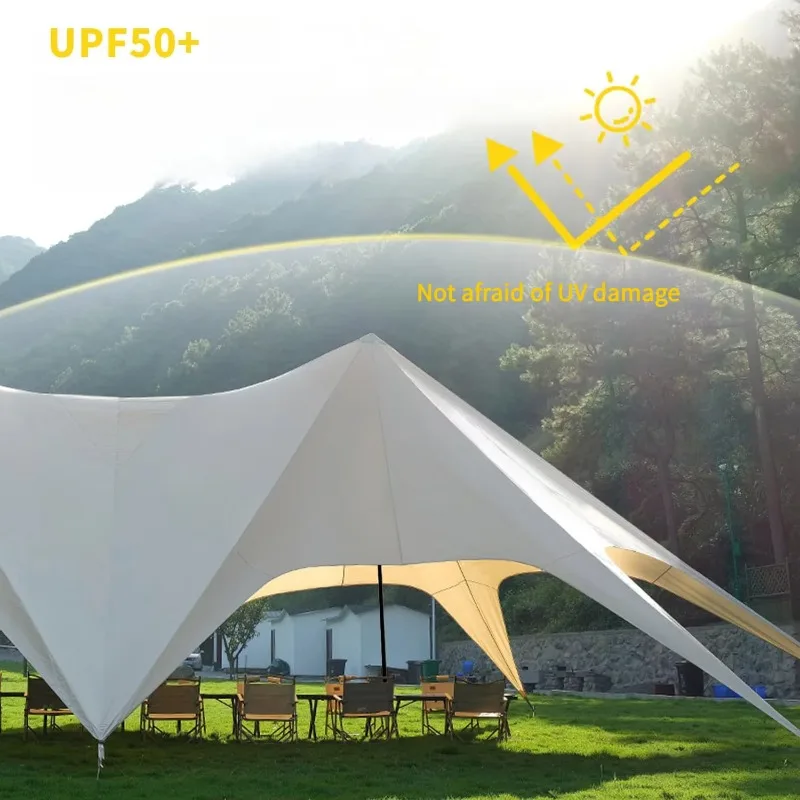 New Design Outdoor 15M Size Summer Canopy  Stretch Star Shaped Beach Sun Shade Tent  Straight Bracing Type Event Activity