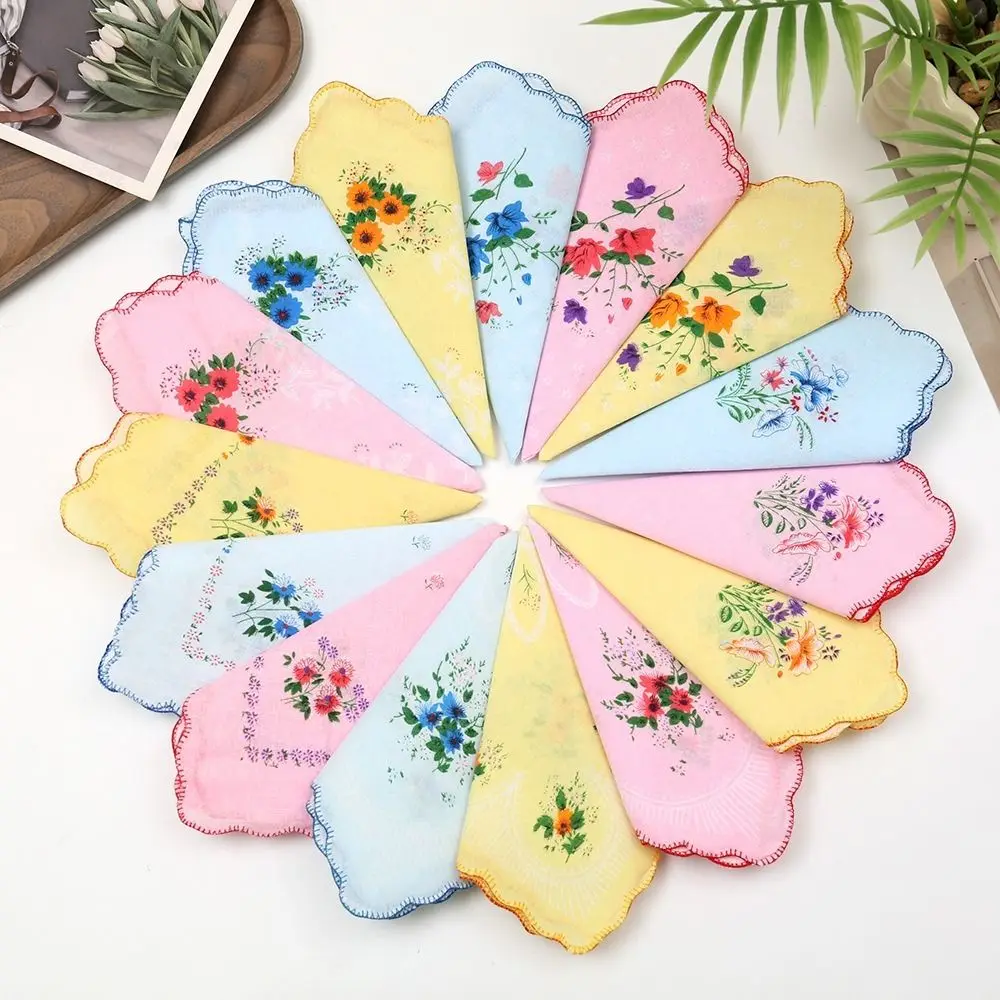 28cm Size Cotton Handkerchiefs 12 Pack Tooth Edge Trim Tooth Edge Handkerchiefs Printed Design Sweat Wipe Function