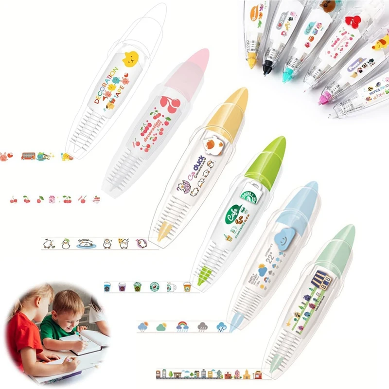 DIY การ์ตูนกดประเภทปากกาตกแต่ง, Ally-Pocket ปากกาเทป, สัตว์น่ารัก Scrapbooking ไดอารี่ตกแต่งเทปปากกา, b-6PCS ทนทาน