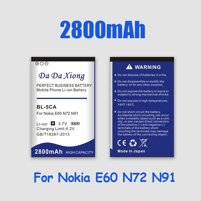 2800mAh BL 5CA BL-5CA BL5CA batteria per Nokia E50 E60 N70 N71 N72 N91 C2-01 C1-00 2020 2024 3660 6630 6680 6822