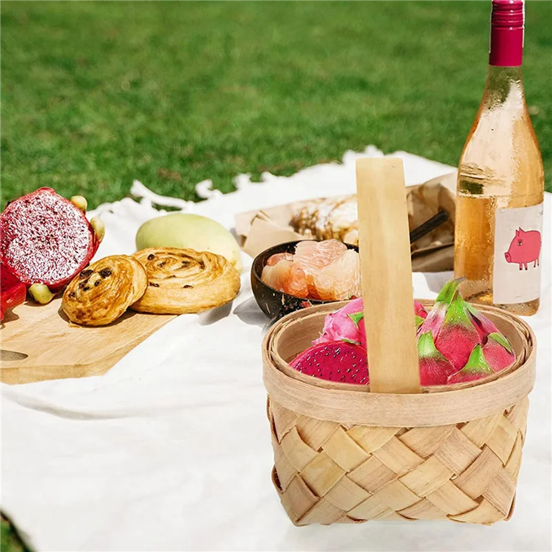 

24Pcs Mini Woven Basket With Handle Wedding Flower Girl Basket Flower Candy Chocolate Gift Box Wedding Party Gift